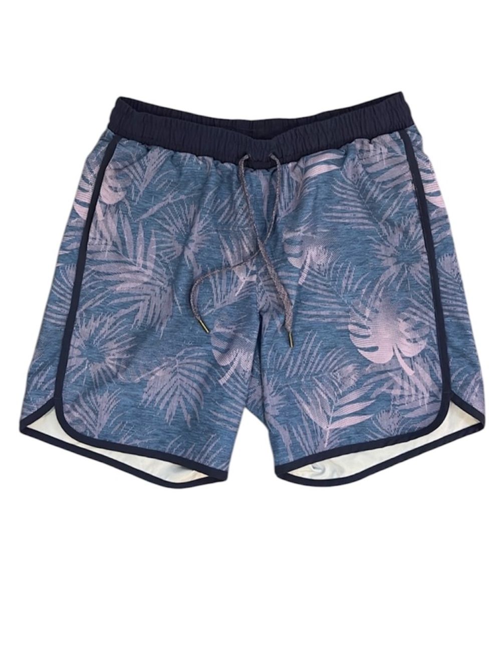 All in Motion Men’s Palm Print Hybrid Swim Shorts Navy Pink M